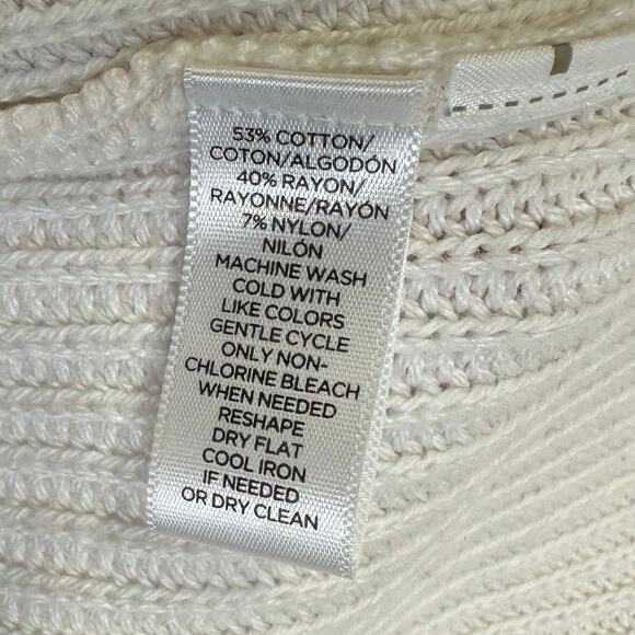 Loft Cream Tight Knit Open Relaxed Cardigan Sweater Womens XS Petite Fisherman - Picture 12 of 14